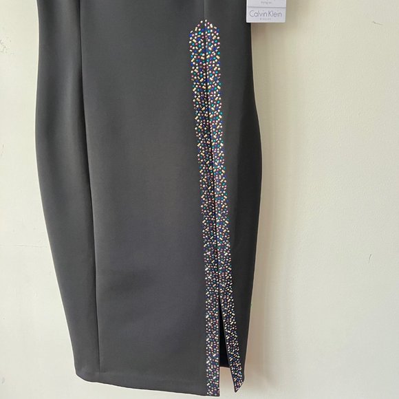 NWT Calvin Klein Black Embellished Sheath Cocktail Dress w/ Slit Size 4 - Picture 11 of 16